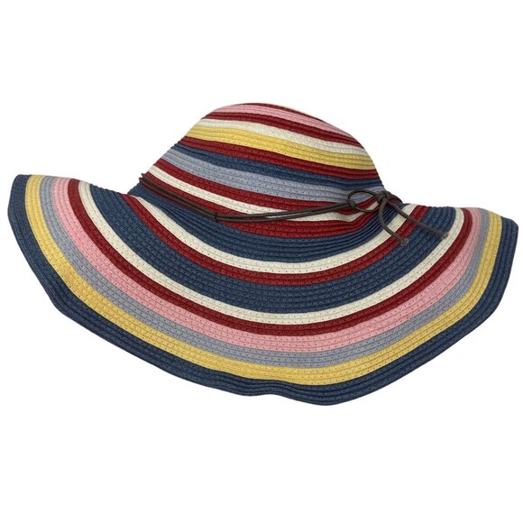 Peter Grimm Womens Multicolor Rainbow Striped Wide Brim Sun Hat Natural Fiber - Picture 2 of 8